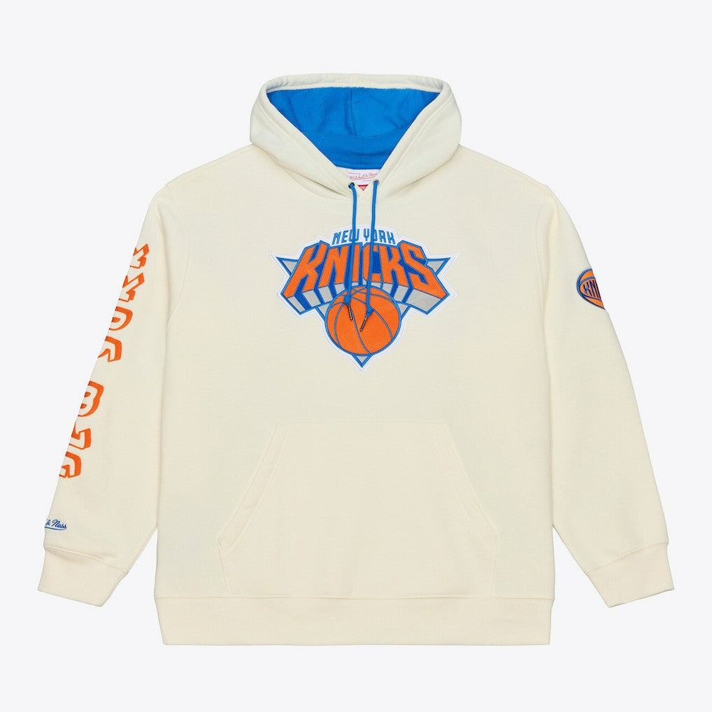 New York Knicks Hardwood Classics Chainstitch Premium Fleece Hoodie - Cream | Mitchell & Ness cheap