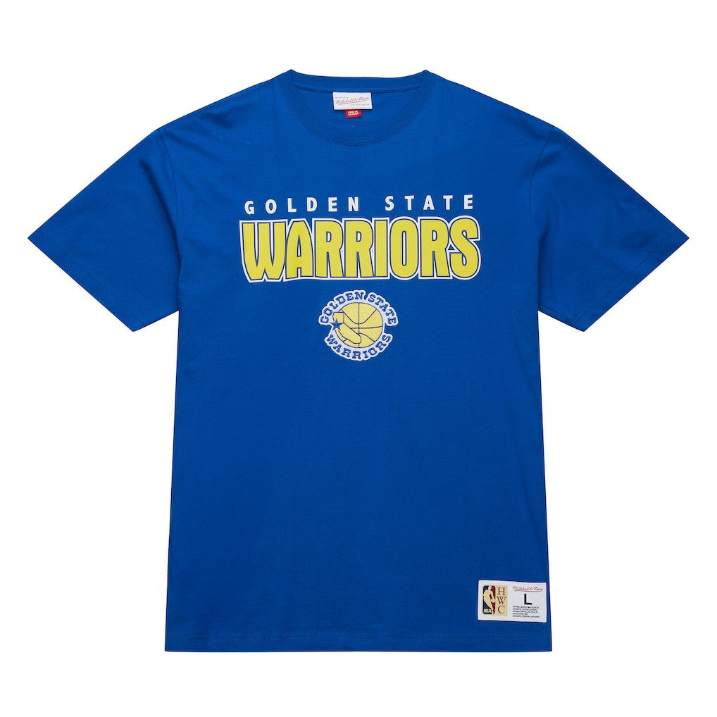 Golden State Warriors Hardwood Classics Throw It Back Premium T-Shirt sale - Royal | Mitchell & Ness online