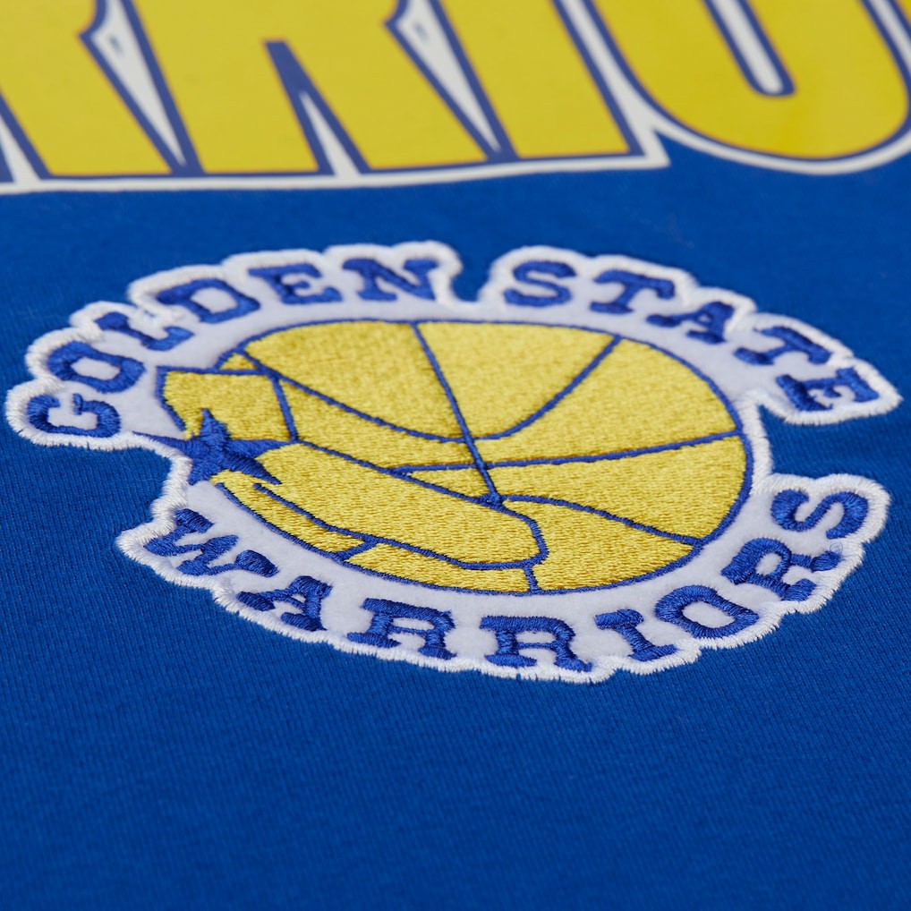 Golden State Warriors Hardwood Classics Throw It Back Premium T-Shirt sale - Royal | Mitchell & Ness online
