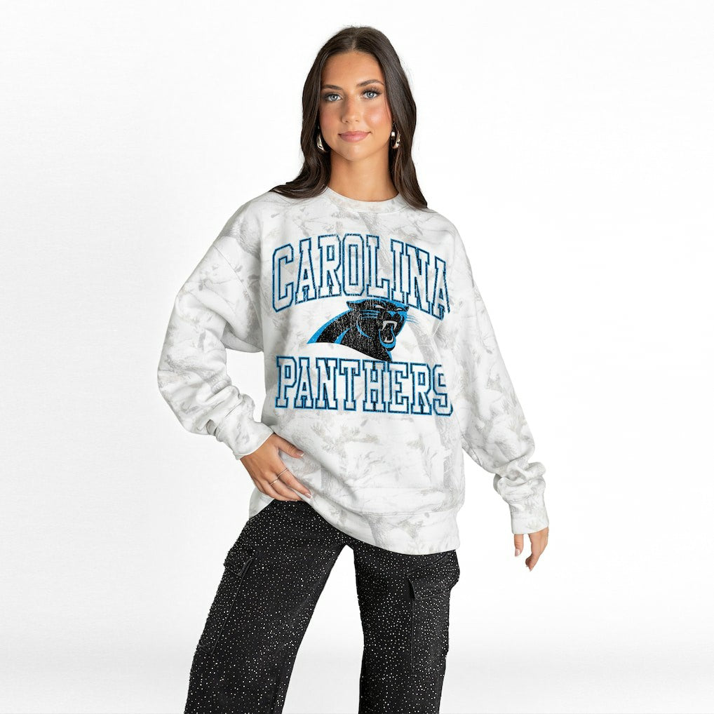 Carolina Panthers Gameday Couture Women's Whiteout Oversized Premium Fleece Sweatshirt - Arctic Camo discount