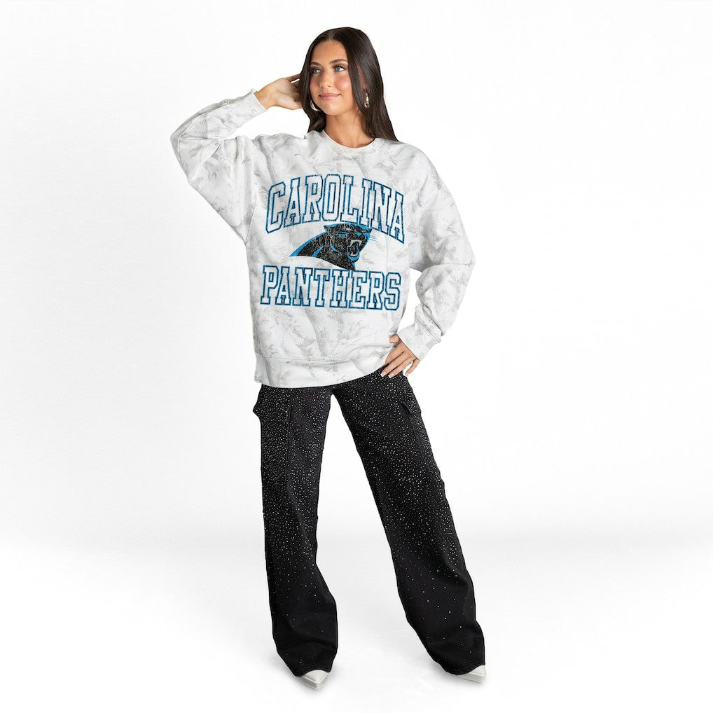 Carolina Panthers Gameday Couture Women's Whiteout Oversized Premium Fleece Sweatshirt - Arctic Camo discount