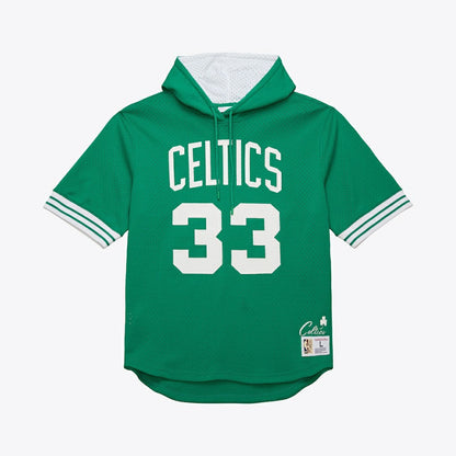 Larry Bird Boston Celtics Mesh Name & Number Short Sleeve Hoodie - Kelly Green | Mitchell & Ness online
