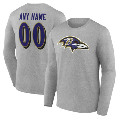 Baltimore Ravens Team Authentic Personalized Name & Number Long Sleeve T-Shirt - Gray online