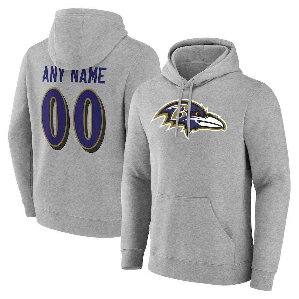 Baltimore Ravens Team Authentic Personalized Name & Number Hoodie - Gray online