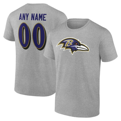 Baltimore Ravens Team Authentic Personalized Name & Number T-Shirt - Gray on sale