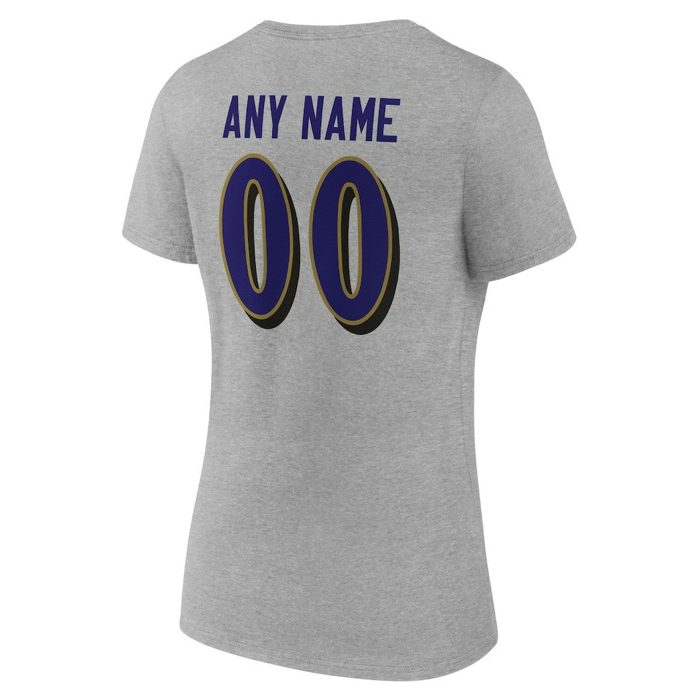 Baltimore Ravens Women's Team Authentic Personalized Name & Number V-Neck T-Shirt - Gray cheap