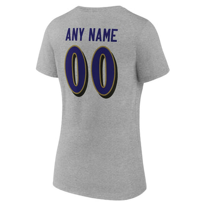 Baltimore Ravens Women's Team Authentic Personalized Name & Number V-Neck T-Shirt - Gray cheap