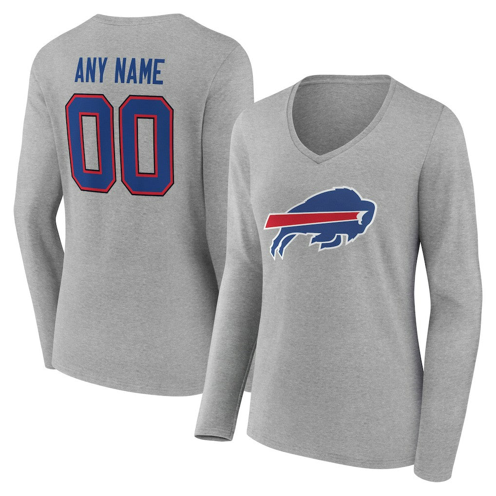 Buffalo Bills Women's Team Authentic Personalized Name & Number Long Sleeve V-Neck T-Shirt - Gray sale