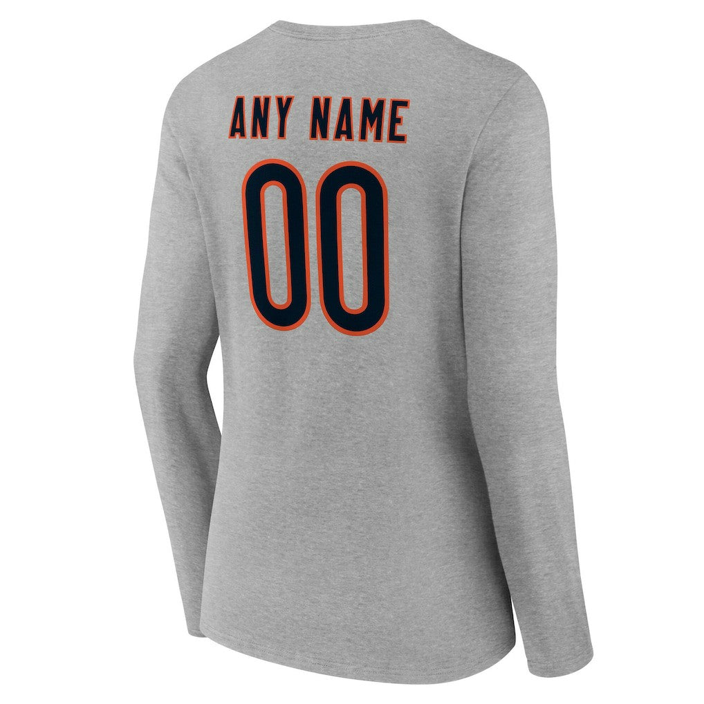 Chicago Bears Women's Team Authentic Personalized Name & Number Long Sleeve V-Neck T-Shirt - Gray sale