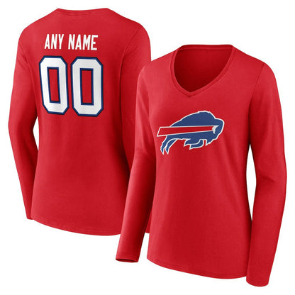 Buffalo Bills Women's Team Authentic Personalized Name & Number Long Sleeve V-Neck T-Shirt - Red cheap