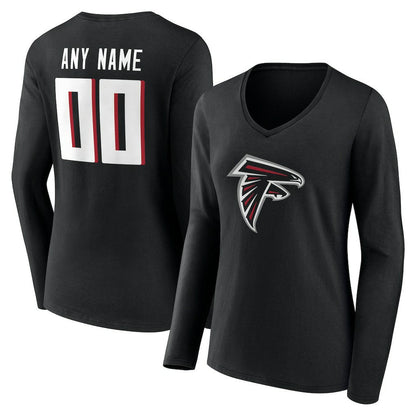 Atlanta Falcons Women's Team Authentic Personalized Name & Number Long Sleeve V-Neck T-Shirt - Black cheap