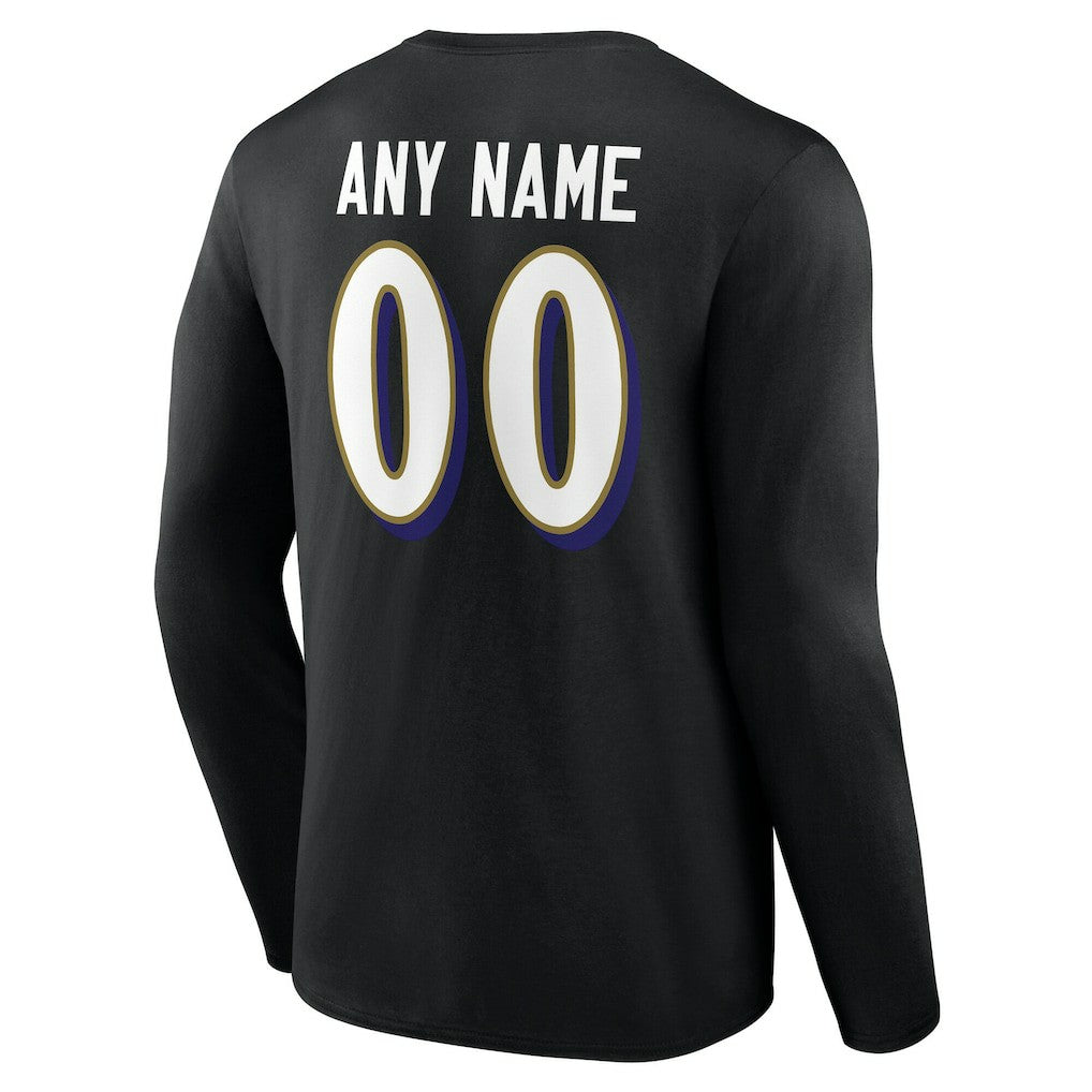 Baltimore Ravens Team Authentic Personalized Name & Number Long Sleeve T-Shirt - Black on sale
