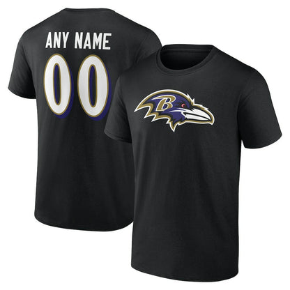 Baltimore Ravens Team Authentic Personalized Name & Number T-Shirt - Black for sale