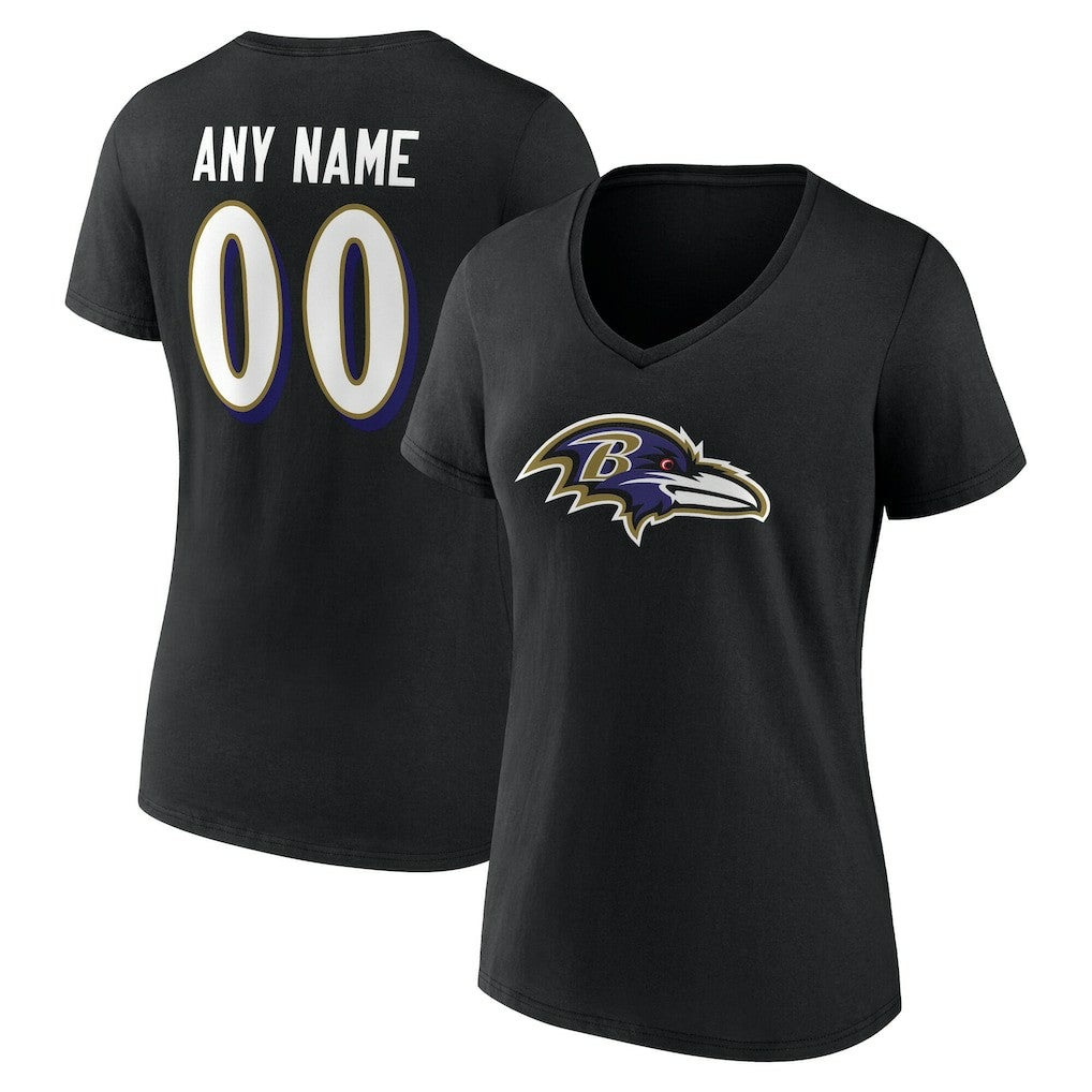 Baltimore Ravens Women's Team Authentic Personalized Name & Number V-Neck T-Shirt - Black on sale