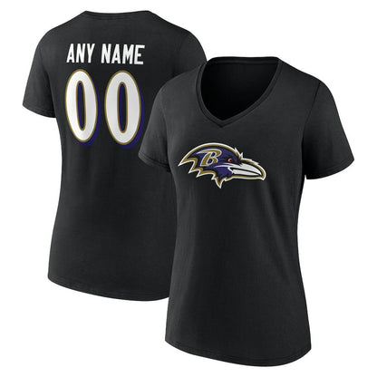 Baltimore Ravens Women's Team Authentic Personalized Name & Number V-Neck T-Shirt - Black on sale