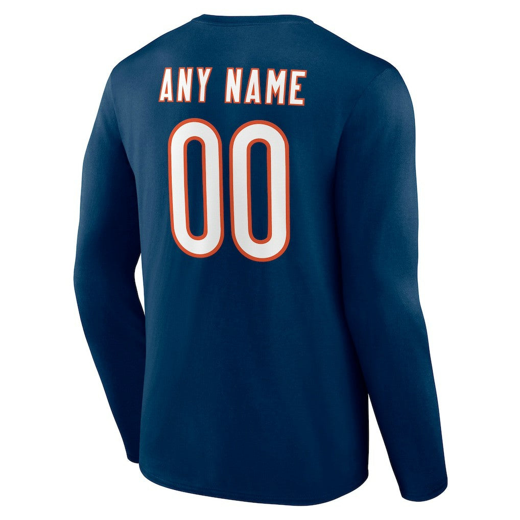 Chicago Bears Team Authentic Personalized Name & Number Long Sleeve T-Shirt - Navy cheap