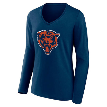 Chicago Bears Women's Team Authentic Personalized Name & Number Long Sleeve V-Neck T-Shirt - Navy discount