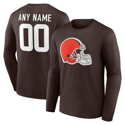 Cleveland Browns Team Authentic Personalized Name & Number Long Sleeve T-Shirt - Brown discount