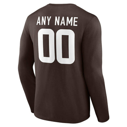 Cleveland Browns Team Authentic Personalized Name & Number Long Sleeve T-Shirt - Brown discount