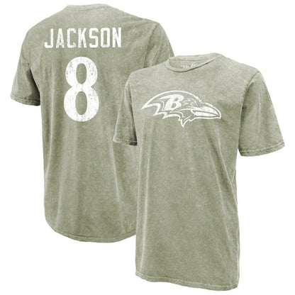 Lamar Jackson Baltimore Ravens Majestic Threads Mineral Wash Name & Number T-Shirt - Moss Green cheap