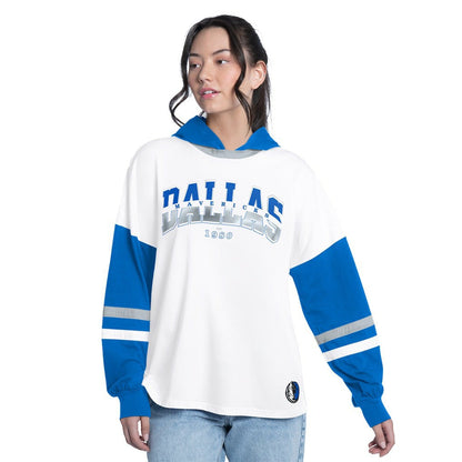 Dallas Mavericks G-III 4Her by Carl Banks Women's Key Player Oversized Hooded Long Sleeve T-Shirt sale - White/Royal on sale