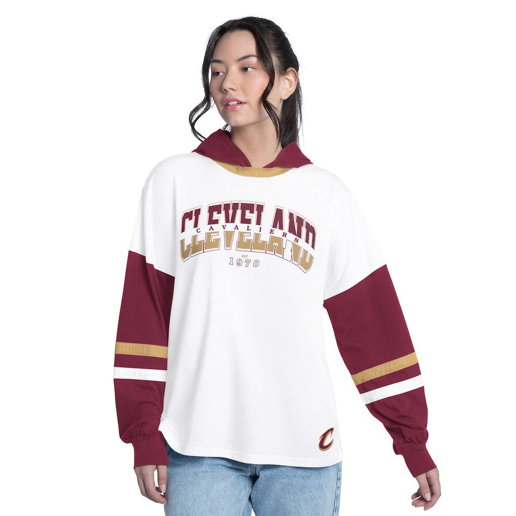 Cleveland Cavaliers G-III 4Her by Carl Banks Women's Key Player Oversized Hooded Long Sleeve T-Shirt sale - White/Wine on sale