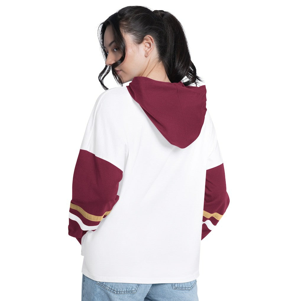 Cleveland Cavaliers G-III 4Her by Carl Banks Women's Key Player Oversized Hooded Long Sleeve T-Shirt sale - White/Wine on sale