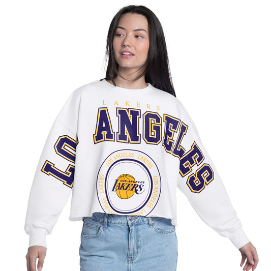 Los Angeles Lakers G-III 4Her by Carl Banks Women's Bleachers Cropped French Terry Sweatshirt - White online