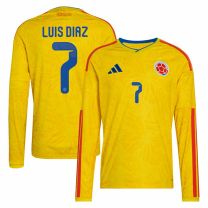 Luis Diaz Colombia National Team 2026 Home Replica Long Sleeve Jersey - Yellow | Adidas for sale