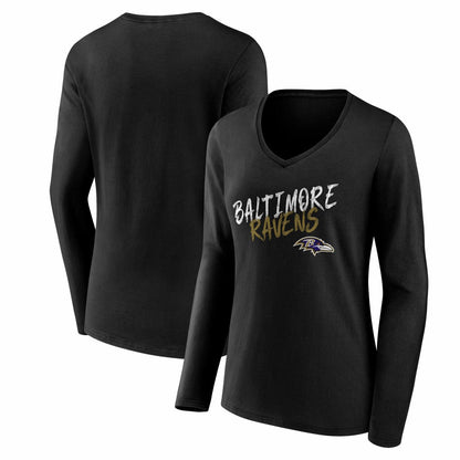Baltimore Ravens Women's Hustle Long Sleeve V-Neck T-Shirt - Black outlet
