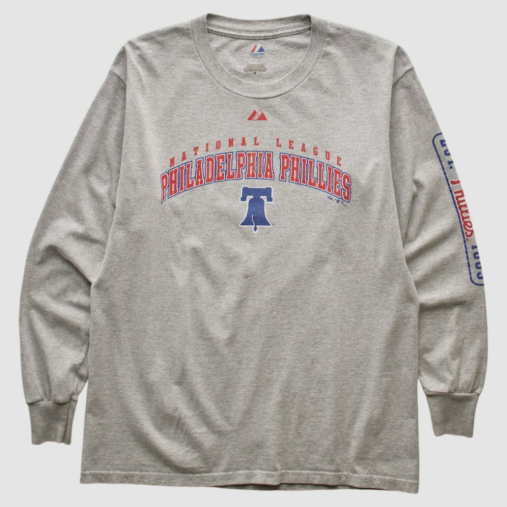 Philadelphia Phillies Majestic 2000s Long Sleeve T-shirt - Heather Gray Vintage