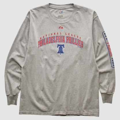 Philadelphia Phillies Majestic 2000s Long Sleeve T-shirt - Heather Gray Vintage