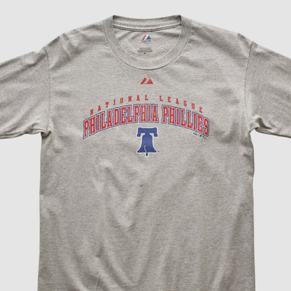 Philadelphia Phillies Majestic 2000s Long Sleeve T-shirt - Heather Gray Vintage