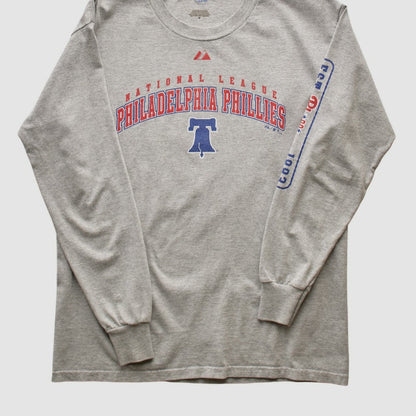 Philadelphia Phillies Majestic 2000s Long Sleeve T-shirt - Heather Gray Vintage