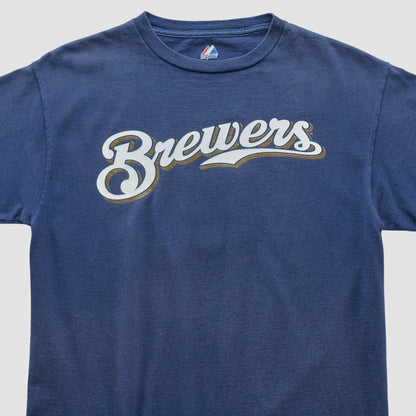 Milwaukee Brewers Majestic 2000s T-shirt - Navy Vintage