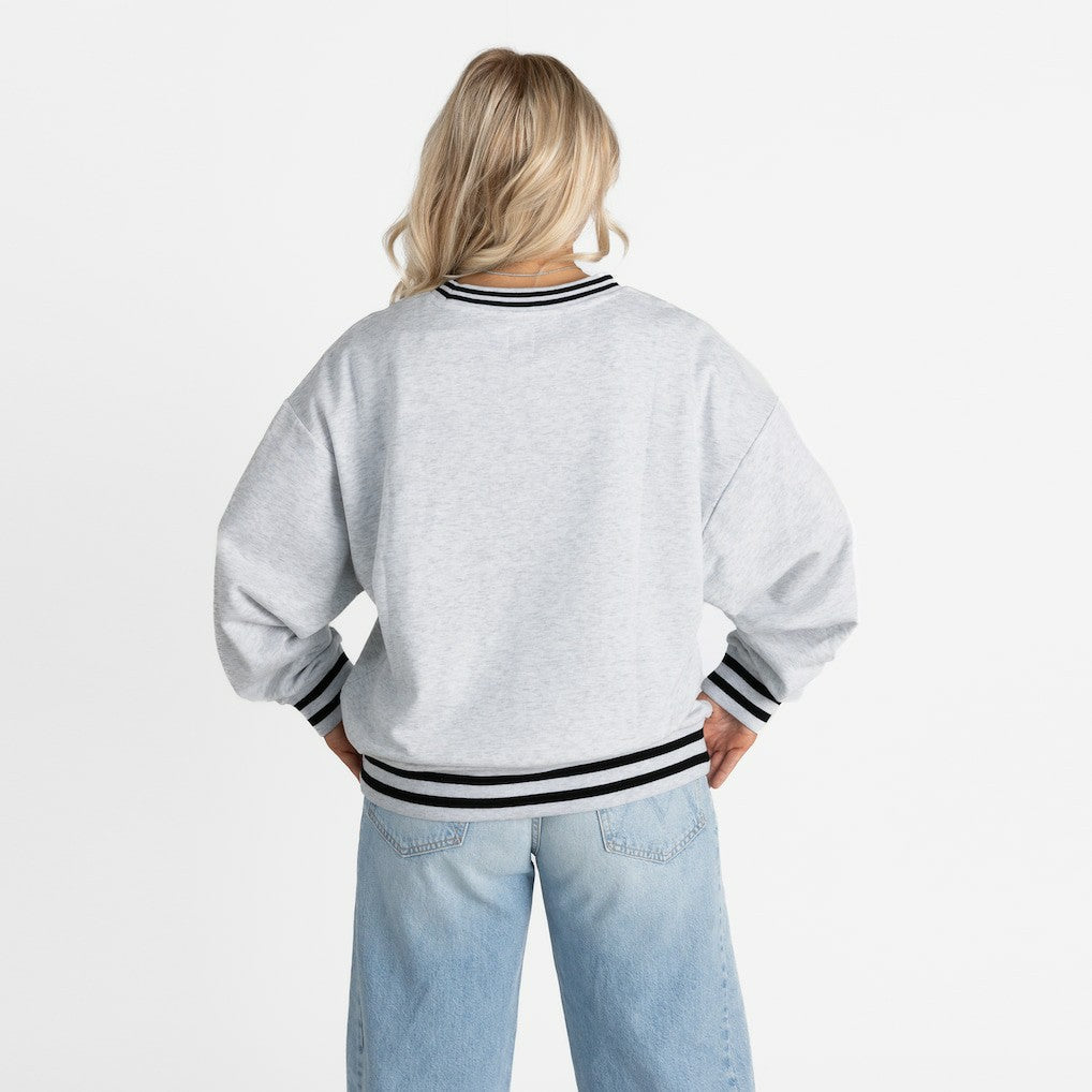 Baltimore Ravens Gameday Couture Women's Oversized Gridiron Drive Ringer Stripe Sweatshirt - Ash/Black discount
