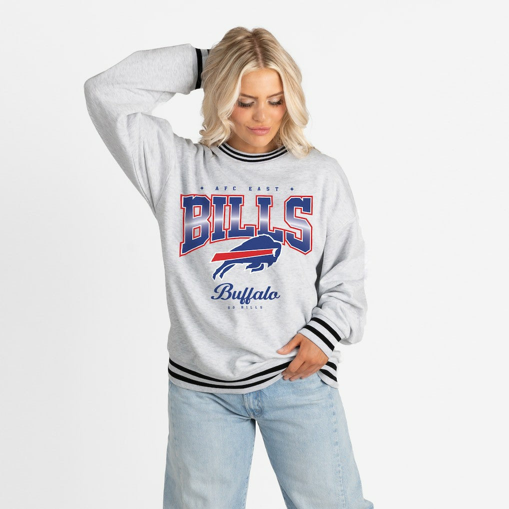 Buffalo Bills Gameday Couture Women's Oversized Gridiron Drive Ringer Stripe Sweatshirt - Ash/Black cheap