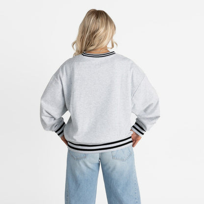 Carolina Panthers Gameday Couture Women's Oversized Gridiron Drive Ringer Stripe Sweatshirt - Ash/Black outlet