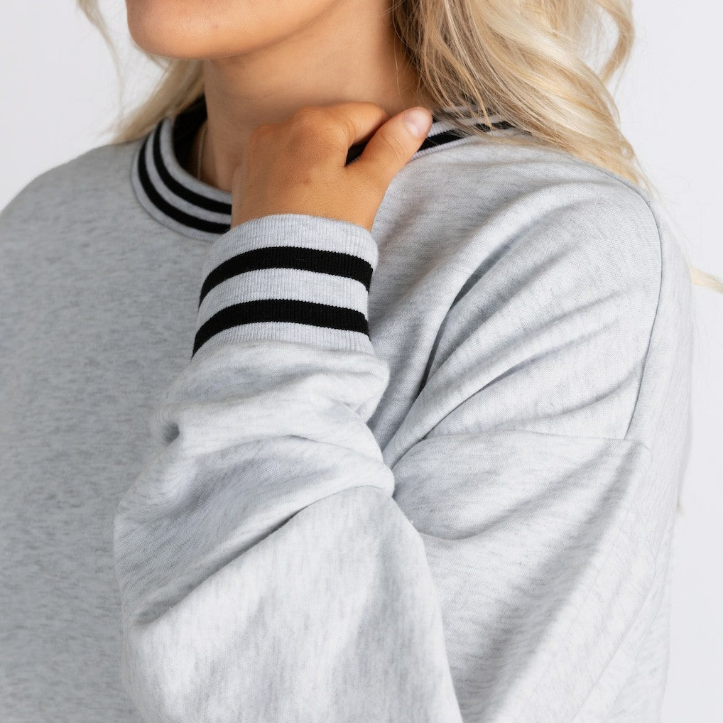 Carolina Panthers Gameday Couture Women's Oversized Gridiron Drive Ringer Stripe Sweatshirt - Ash/Black outlet