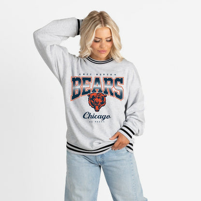 Chicago Bears Gameday Couture Women's Oversized Gridiron Drive Ringer Stripe Sweatshirt - Ash/Black cheap