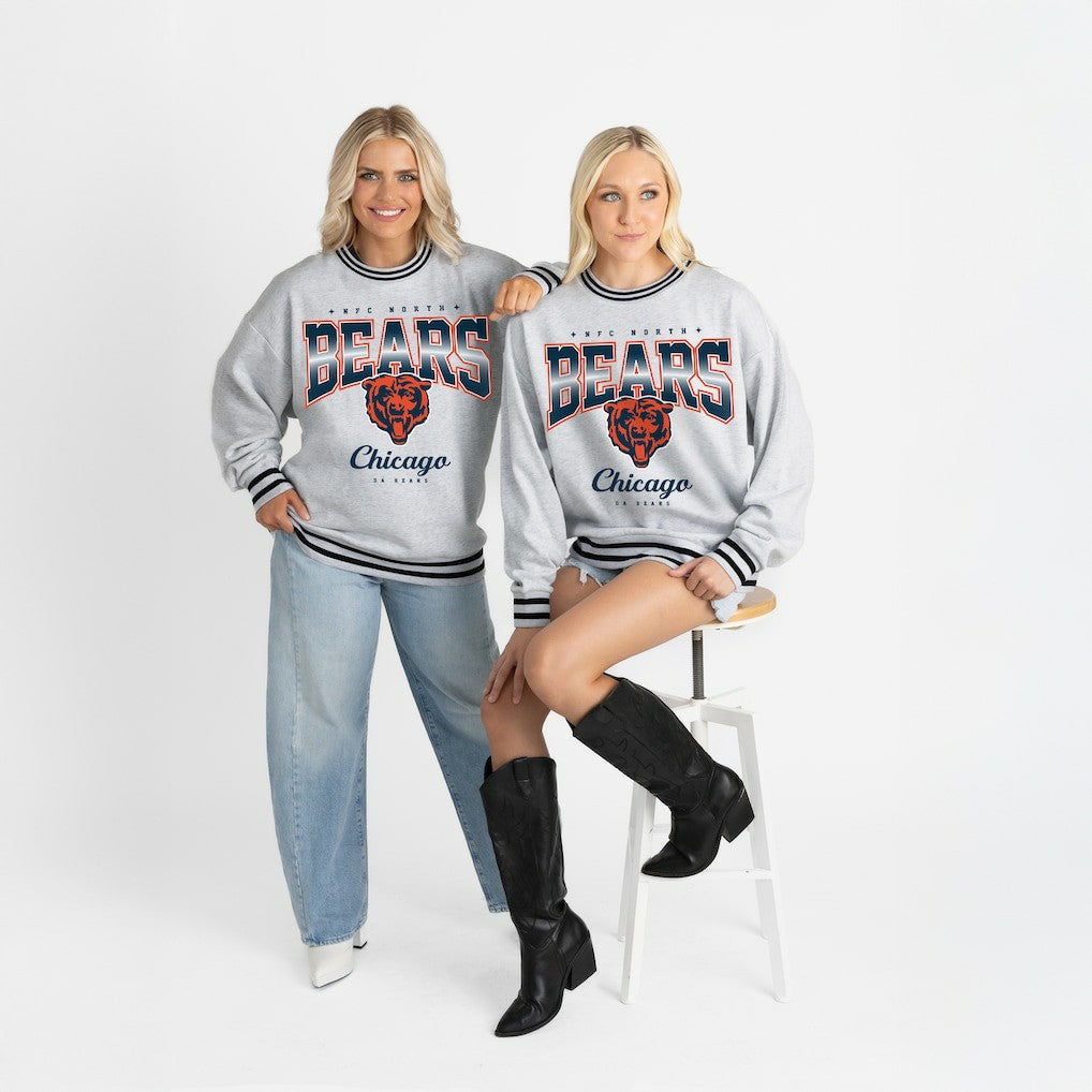 Chicago Bears Gameday Couture Women's Oversized Gridiron Drive Ringer Stripe Sweatshirt - Ash/Black cheap