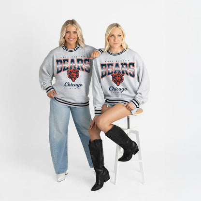 Chicago Bears Gameday Couture Women's Oversized Gridiron Drive Ringer Stripe Sweatshirt - Ash/Black cheap