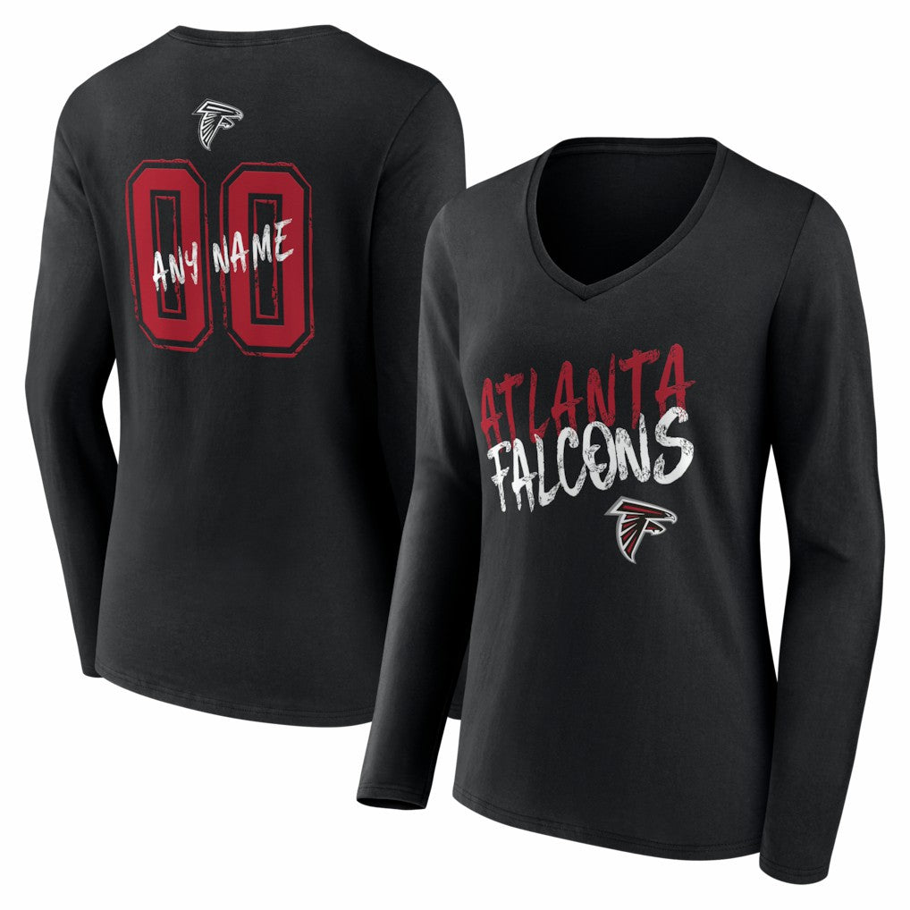 Atlanta Falcons Women's Hustle Personalized Name & Number Long Sleeve V-Neck T-Shirt - Black discount