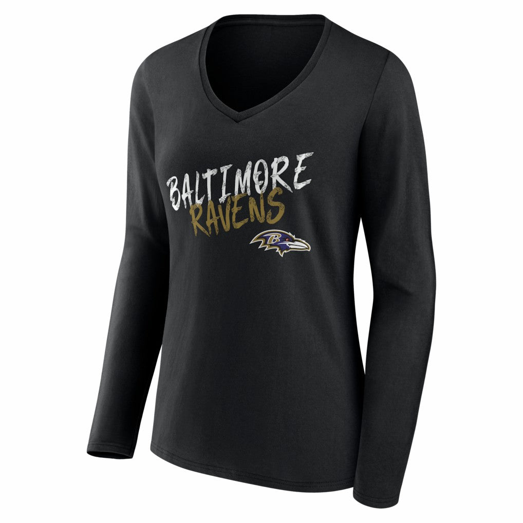 Baltimore Ravens Women's Hustle Personalized Name & Number Long Sleeve V-Neck T-Shirt - Black cheap