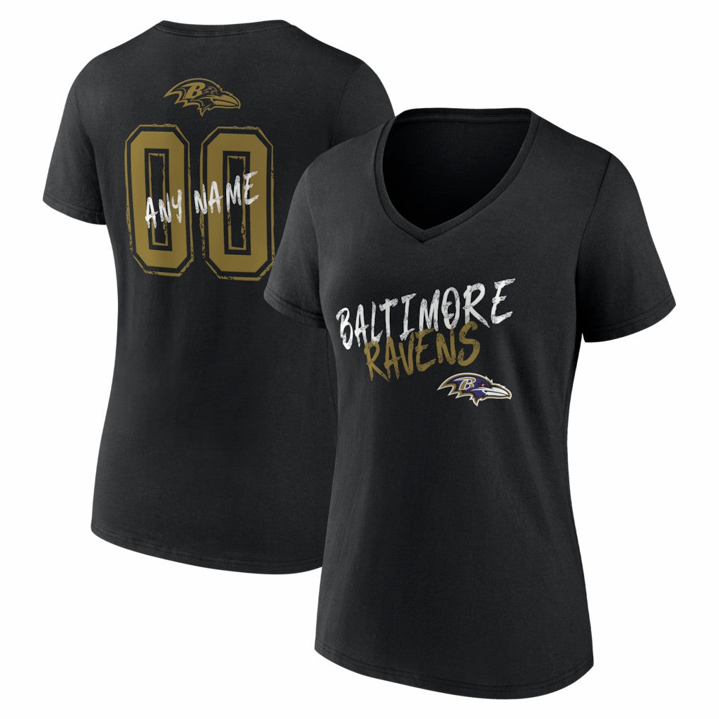 Baltimore Ravens Women's Hustle Personalized Name & Number V-Neck T-Shirt - Black for sale