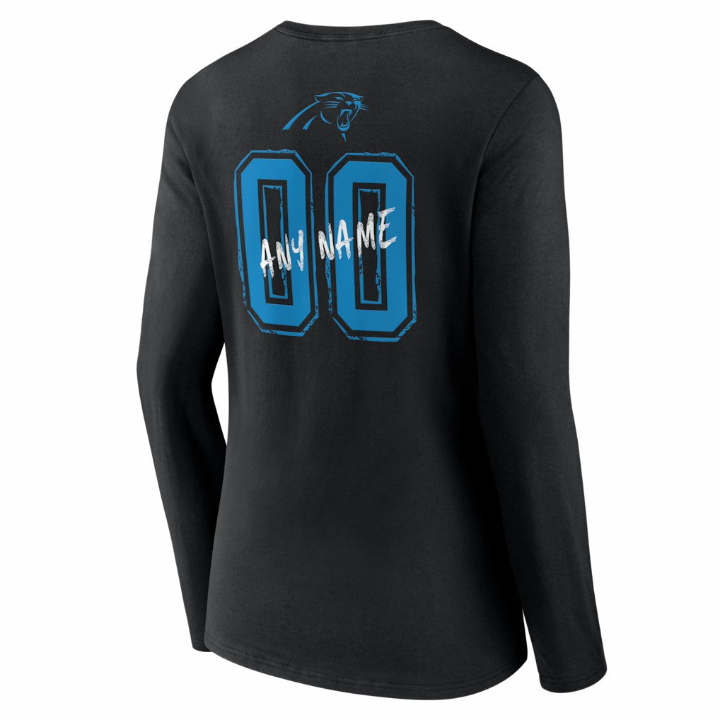 Carolina Panthers Women's Hustle Personalized Name & Number Long Sleeve V-Neck T-Shirt - Black on sale