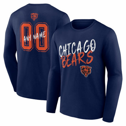 Chicago Bears Hustle Personalized Name & Number Long Sleeve T-Shirt - Navy for sale