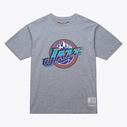 Utah Jazz Unisex Hardwood Classics Arch T-Shirt - Heather Gray | Mitchell & Ness sale