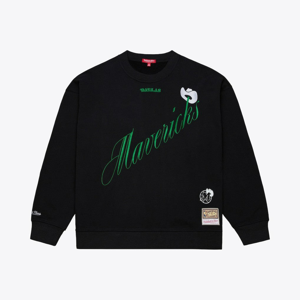 Dallas Mavericks Women's Hardwood Classics Script Lightweight Sweatshirt sale - Black | Mitchell & Ness for sale