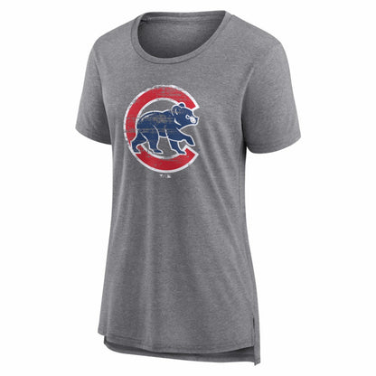 Chicago Cubs Women's Heritage Personalized Any Name & Number Tri-Blend T-Shirt - Gray